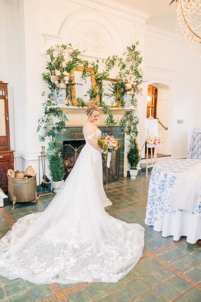 Bridal portrait of a wedding in Columbia South Carolina. The bride is holding flowers and knows why wedding photos are worth the investment