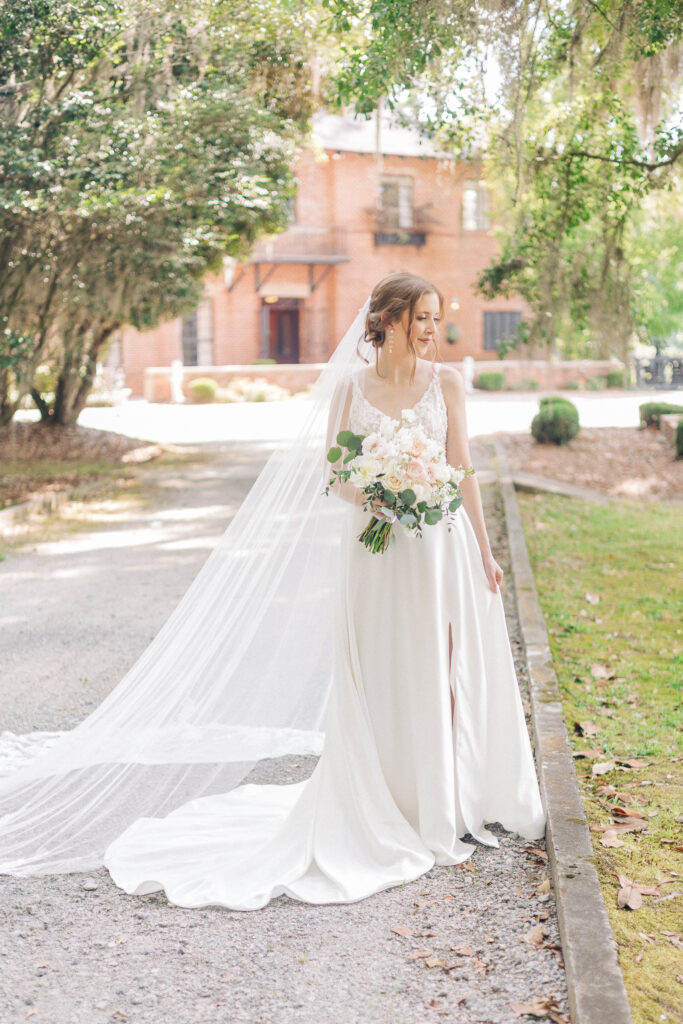 Bridal portrait of a wedding in Columbia South Carolina. The bride is holding flowers and knows why wedding photos are worth the investment