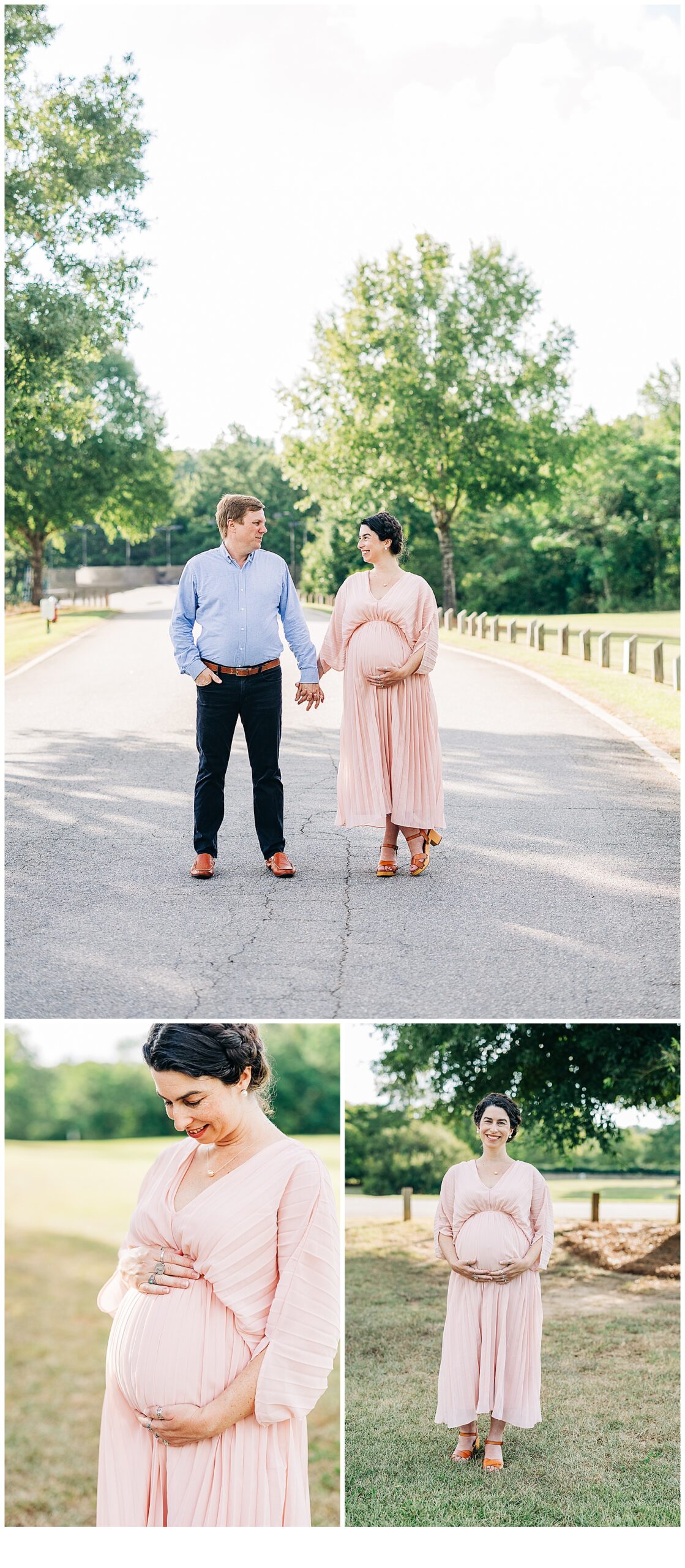 Couple Maternity session in South Carolina done on a private pond , looking down at her belly