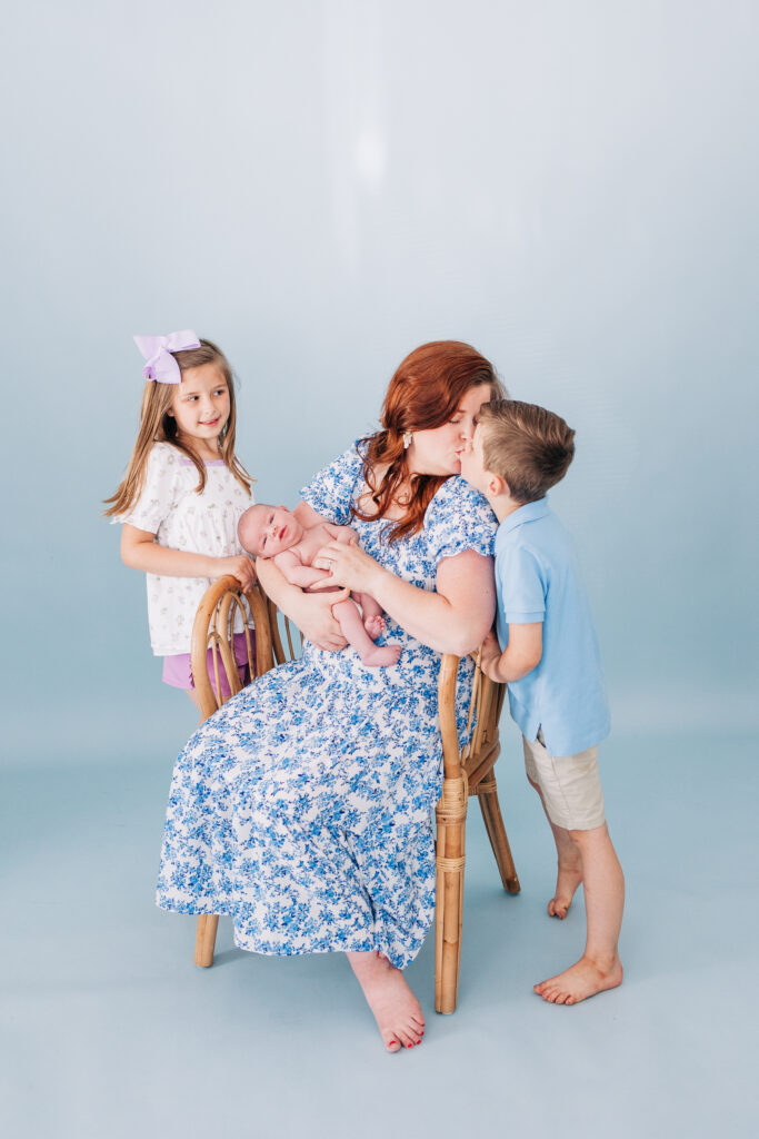 Mother with newborn baby and children in studio in Columbia South Carolina