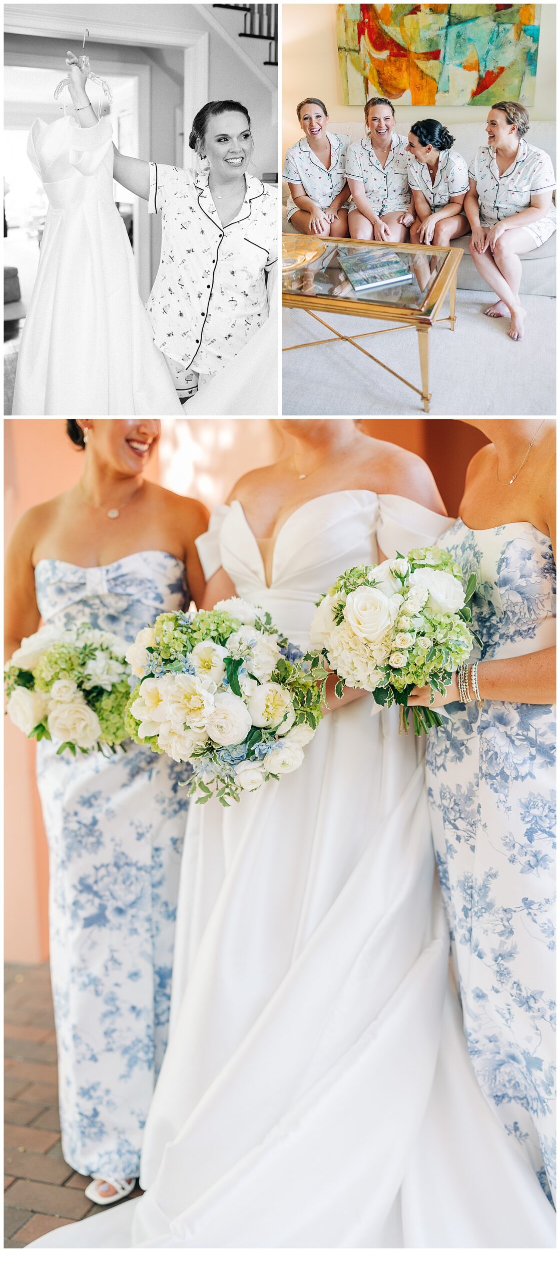 Photos of the bridesmaids getting ready on a wedding day at Adam’s pond 