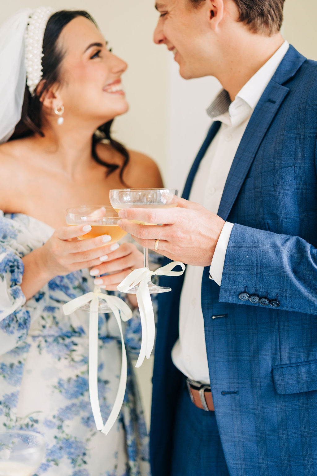 A happy couple raising a toast