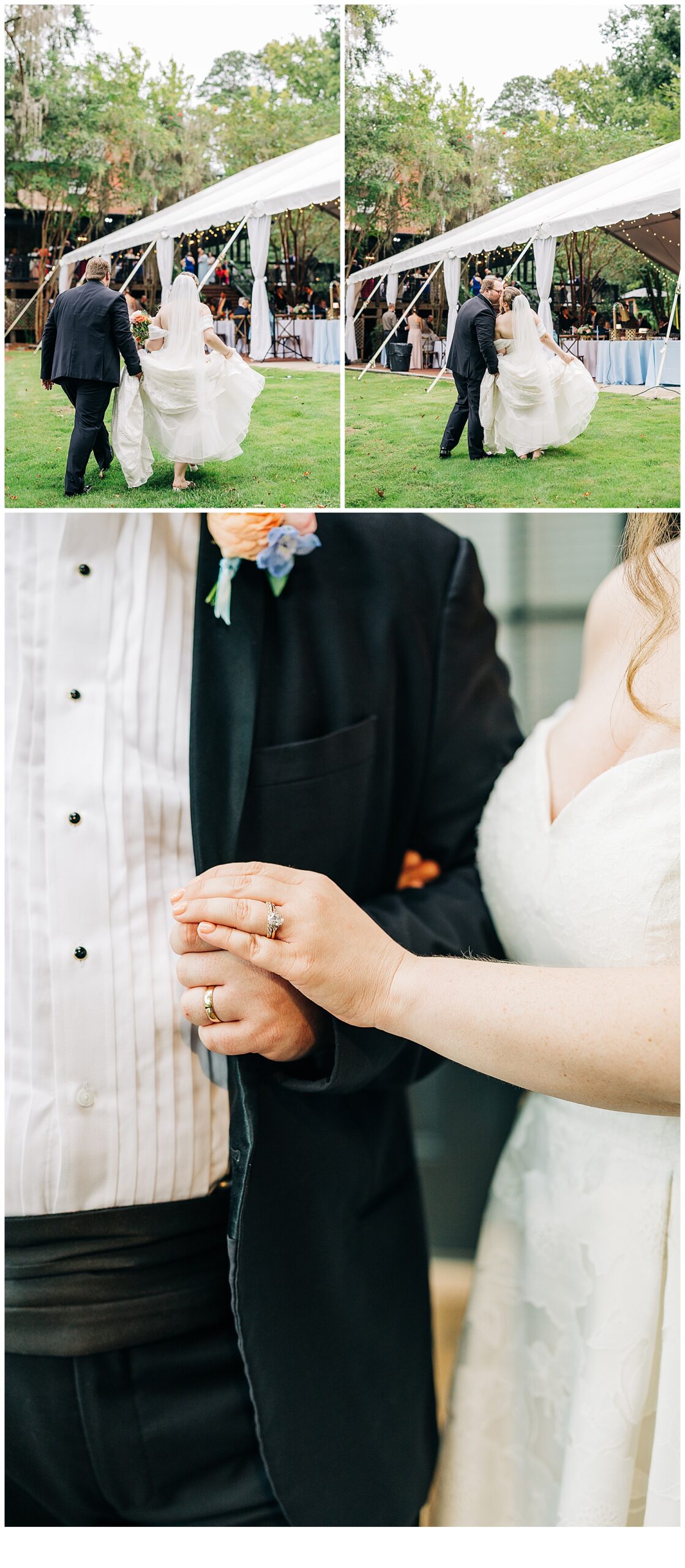 Husband and wife kissing, and of their rings at Adam’s pond 