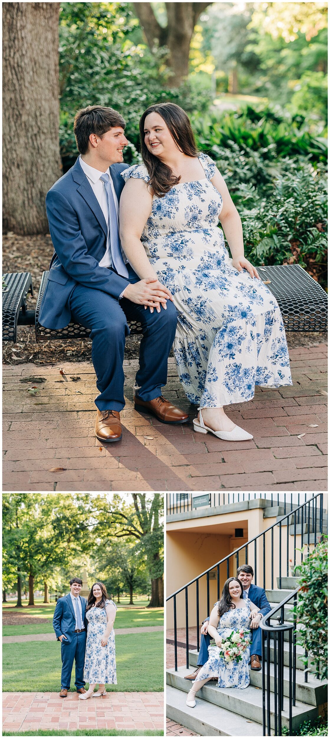 Engaged couple, taking pictures with flowers at the South Carolina horseshoe