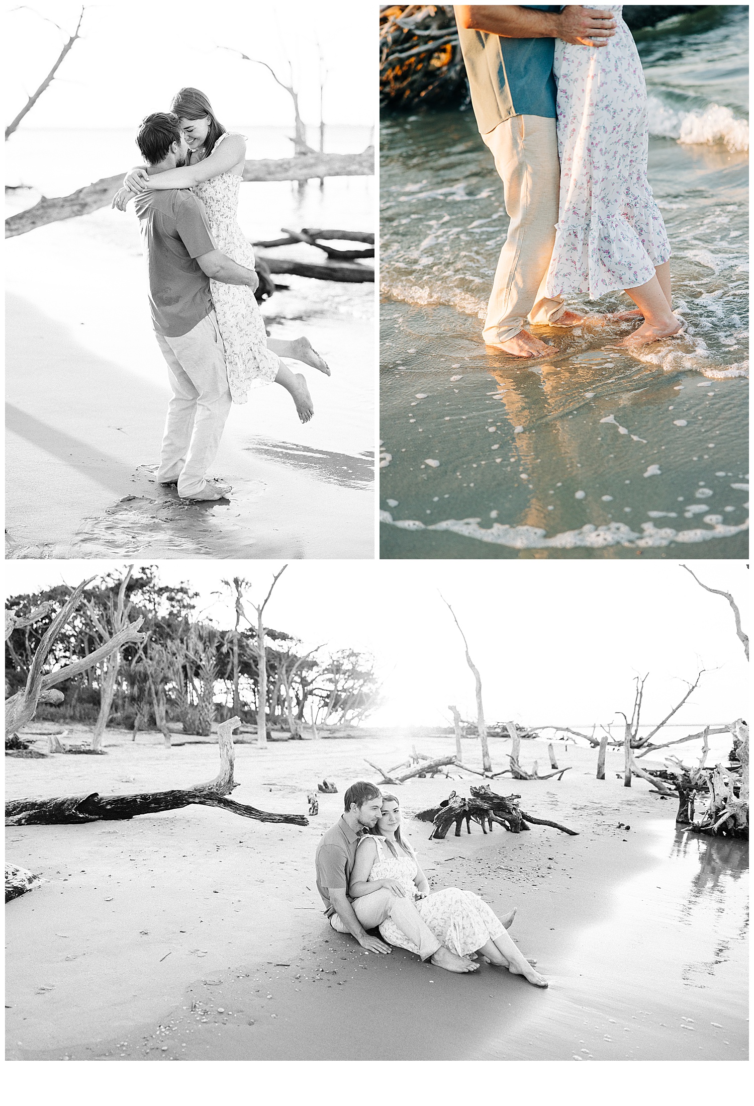 Engagement session in the water at Folly Beach