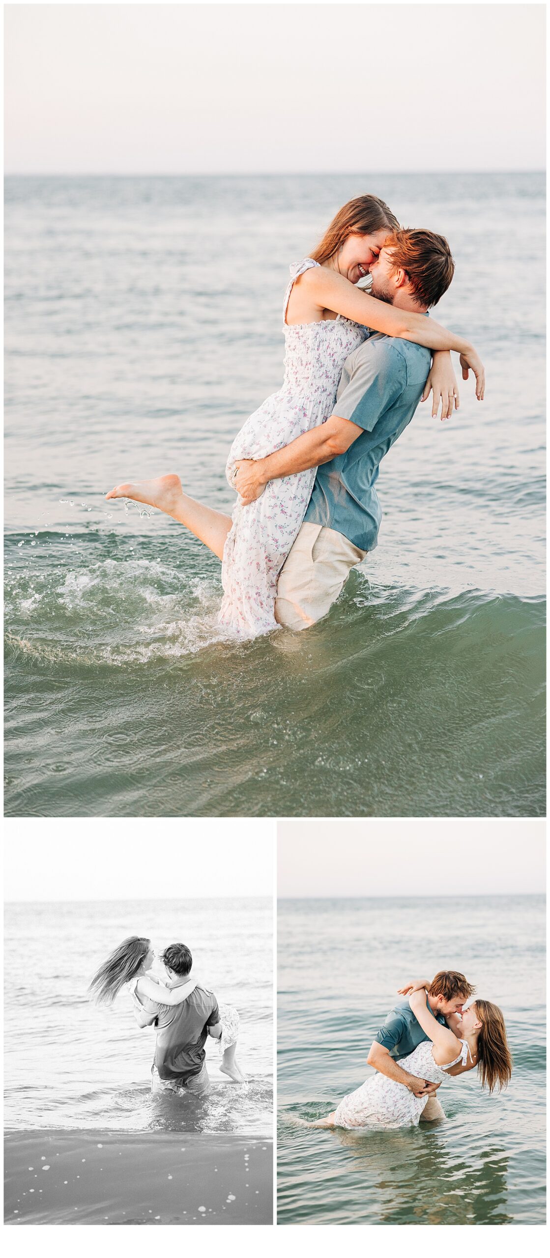 Couple smiling in the ocean at Folly Beach