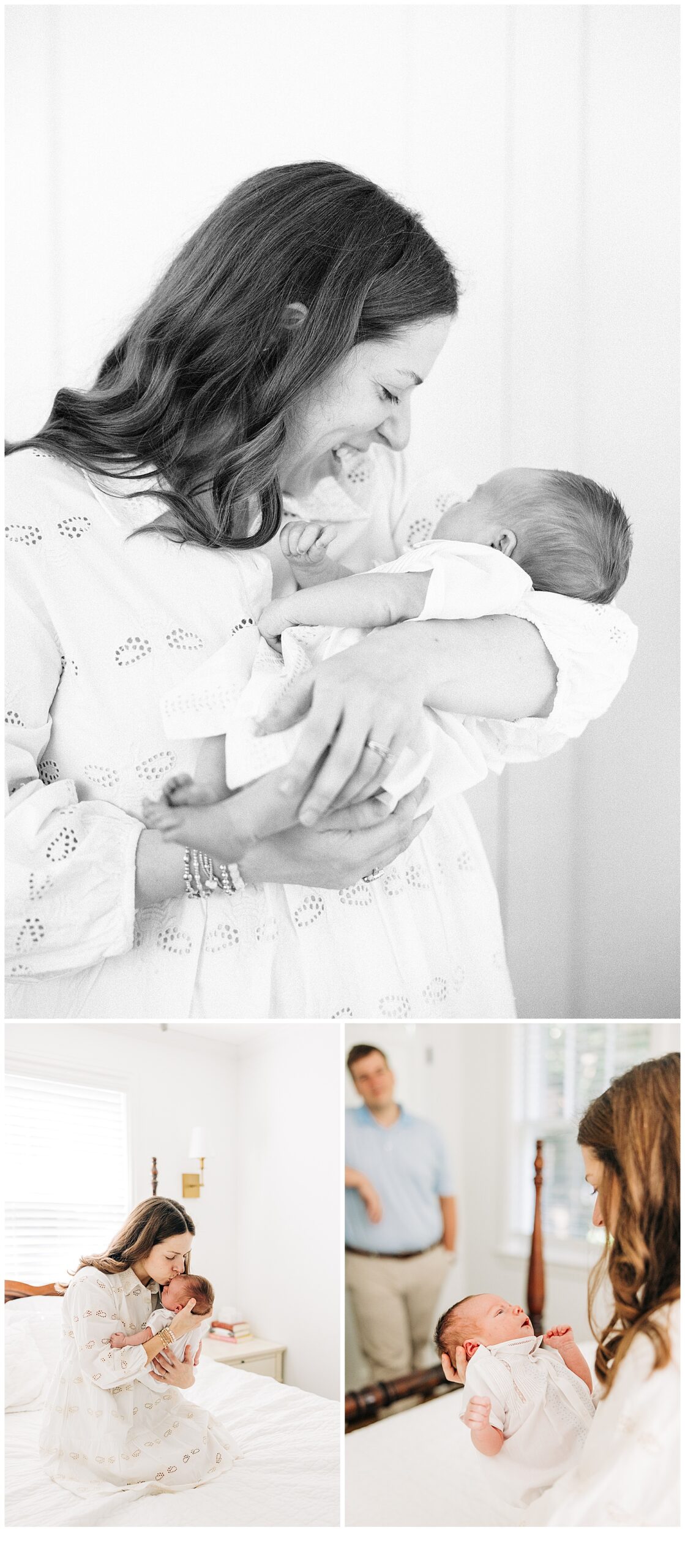 Mom holding and kissing newborn baby