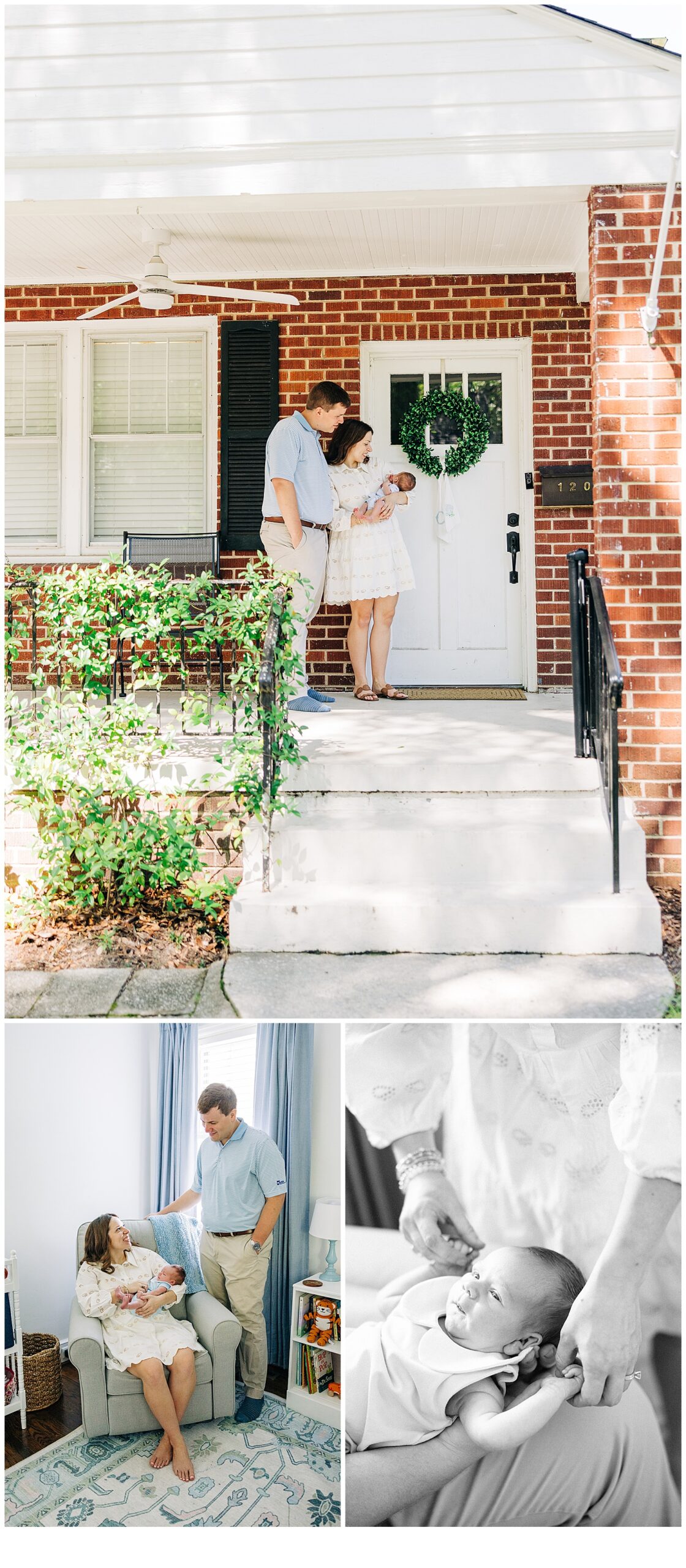 Photo shoot outside of their home and in their nursery of newborn baby