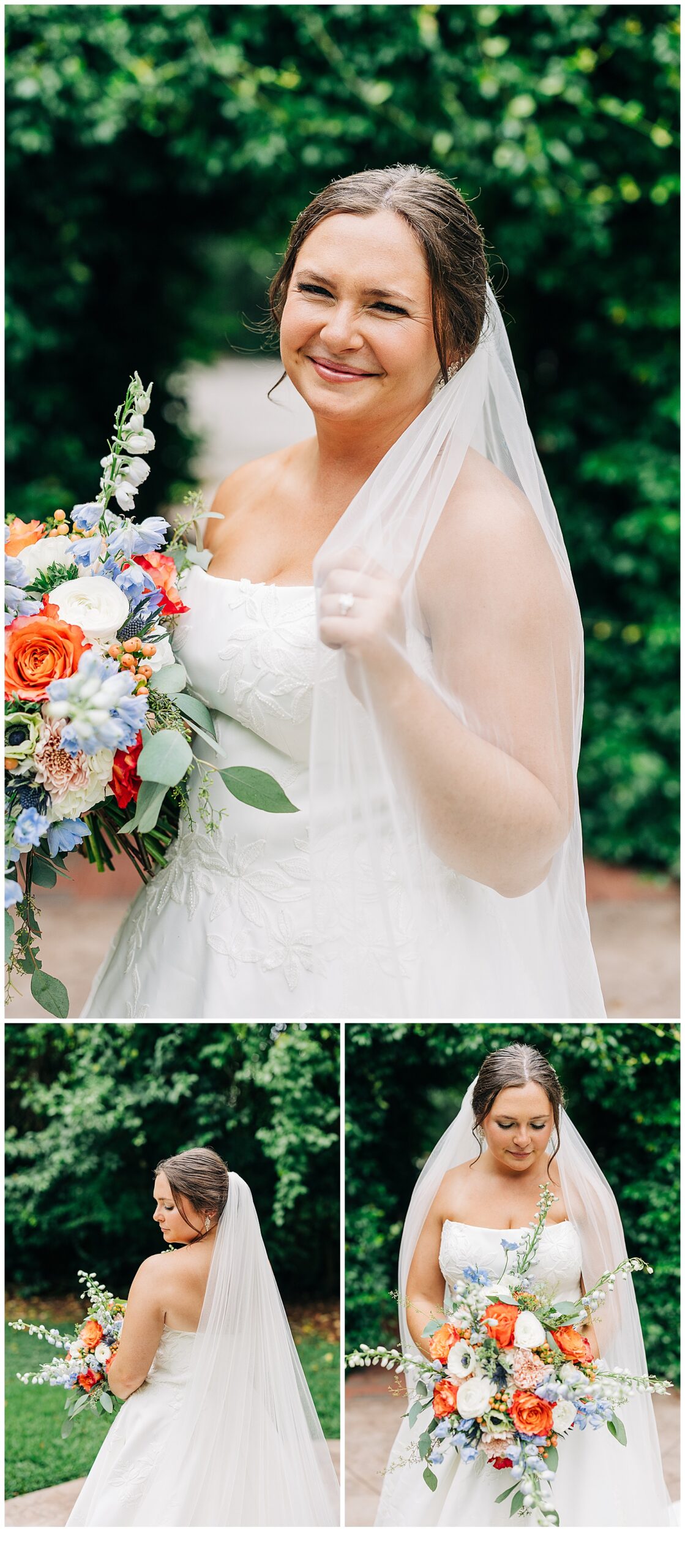 Bride with her flowers at southern  oaks venue 
