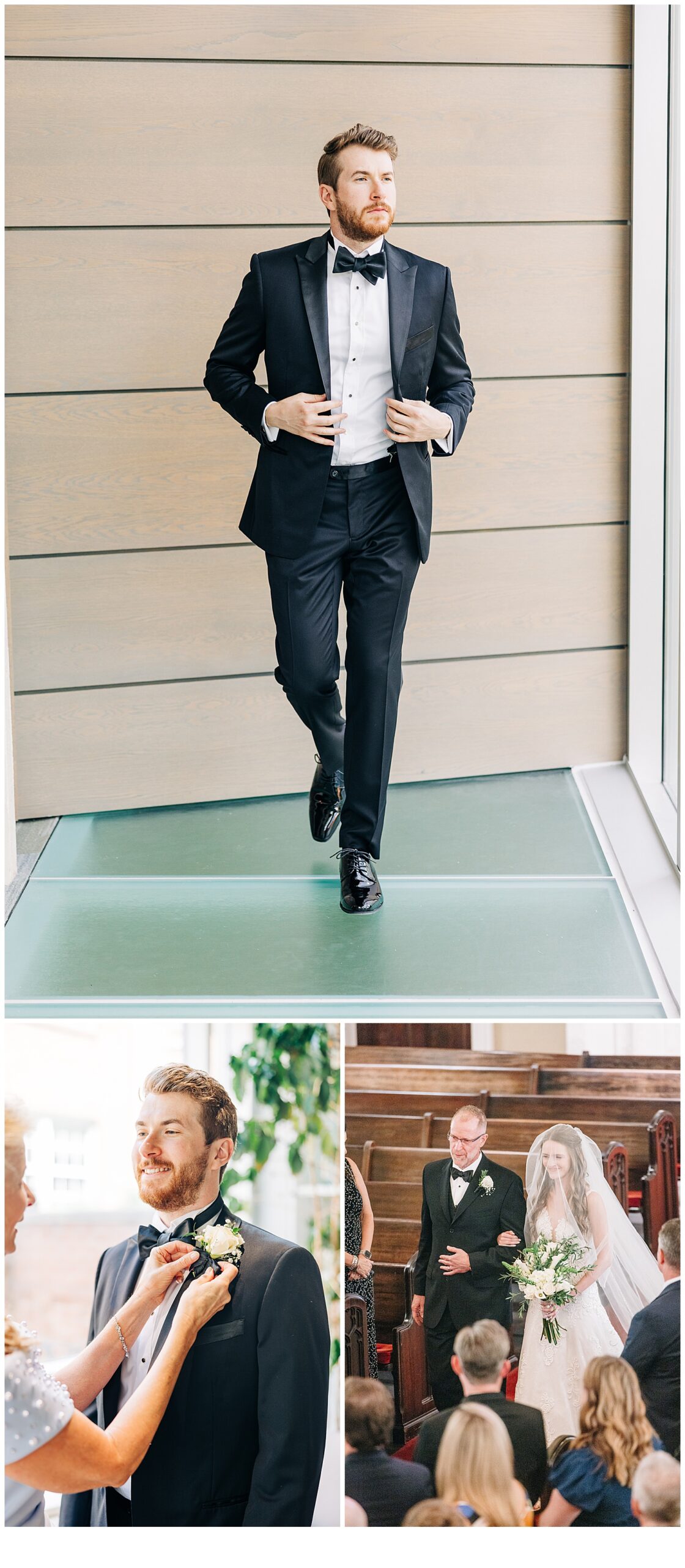 Pictures of the groom and father walking his daughter down the isle