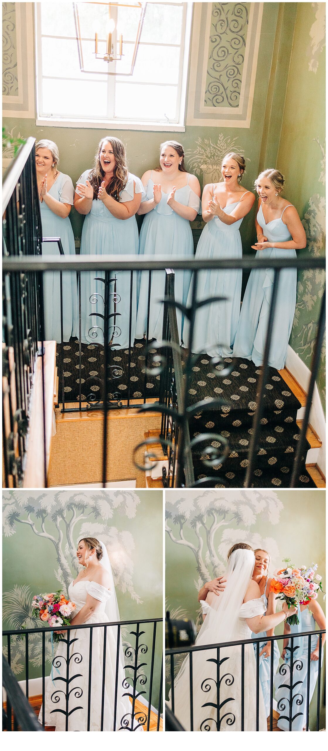 Pictures of the bride at Adam’s pond, hugging her bridesmaids and her bridesmaids are waiting to see her