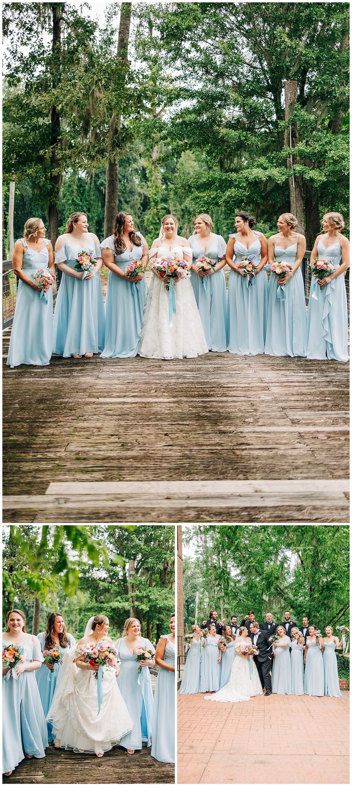 Bride with her bridal party at Adam’s pond 