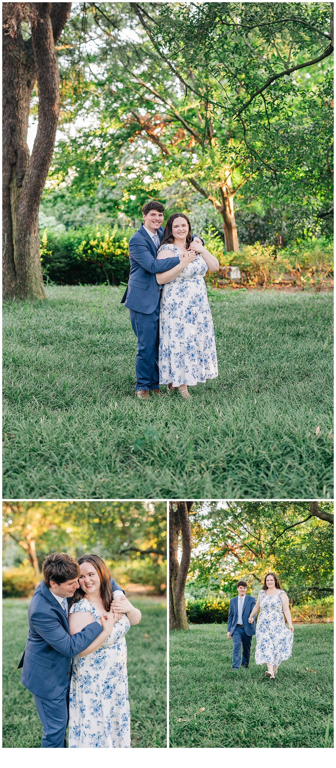 Couple taking pictures under a beautiful tree at the South Carolina horseshoe