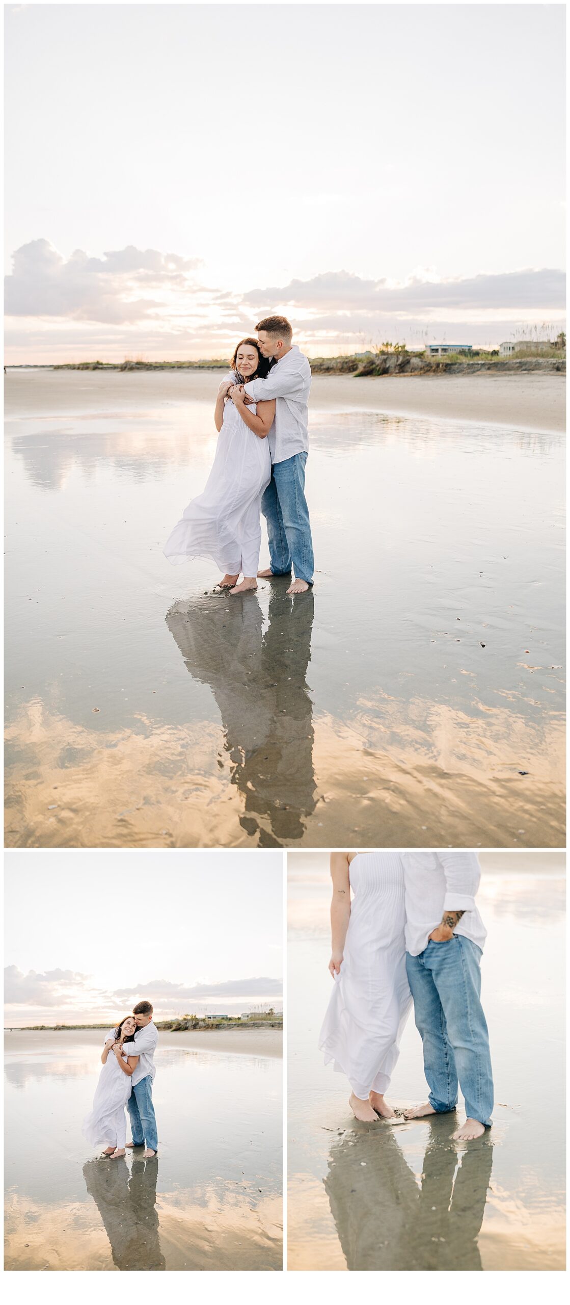Feet in the sand and the water. Happy couple on the beach 