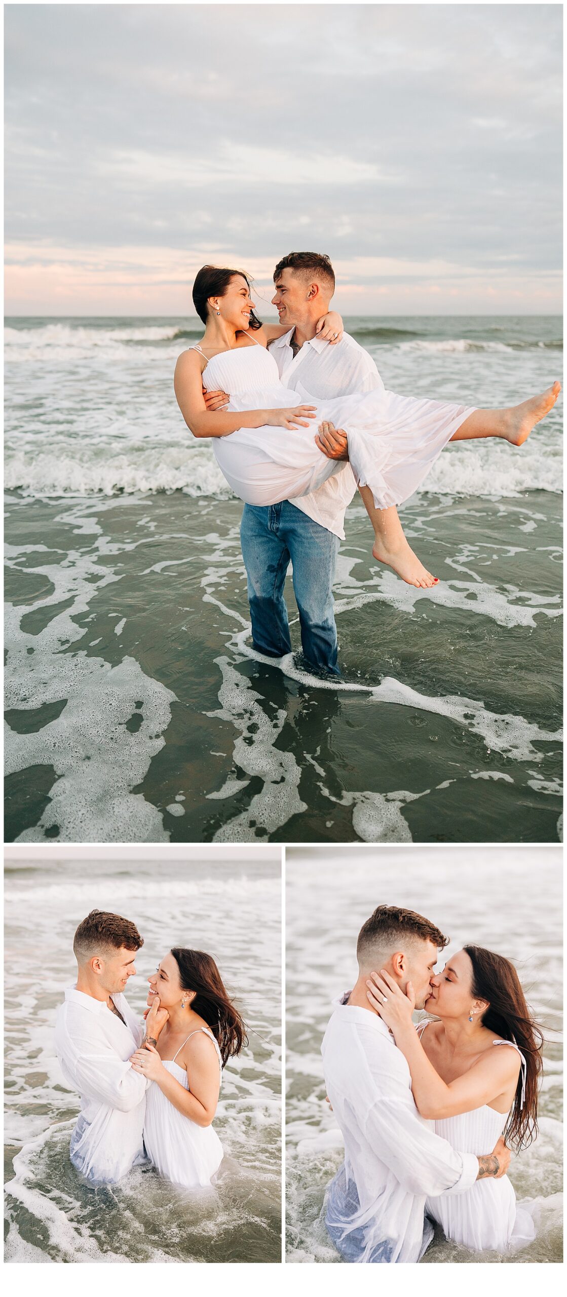 Couple standing and kissing in the water 