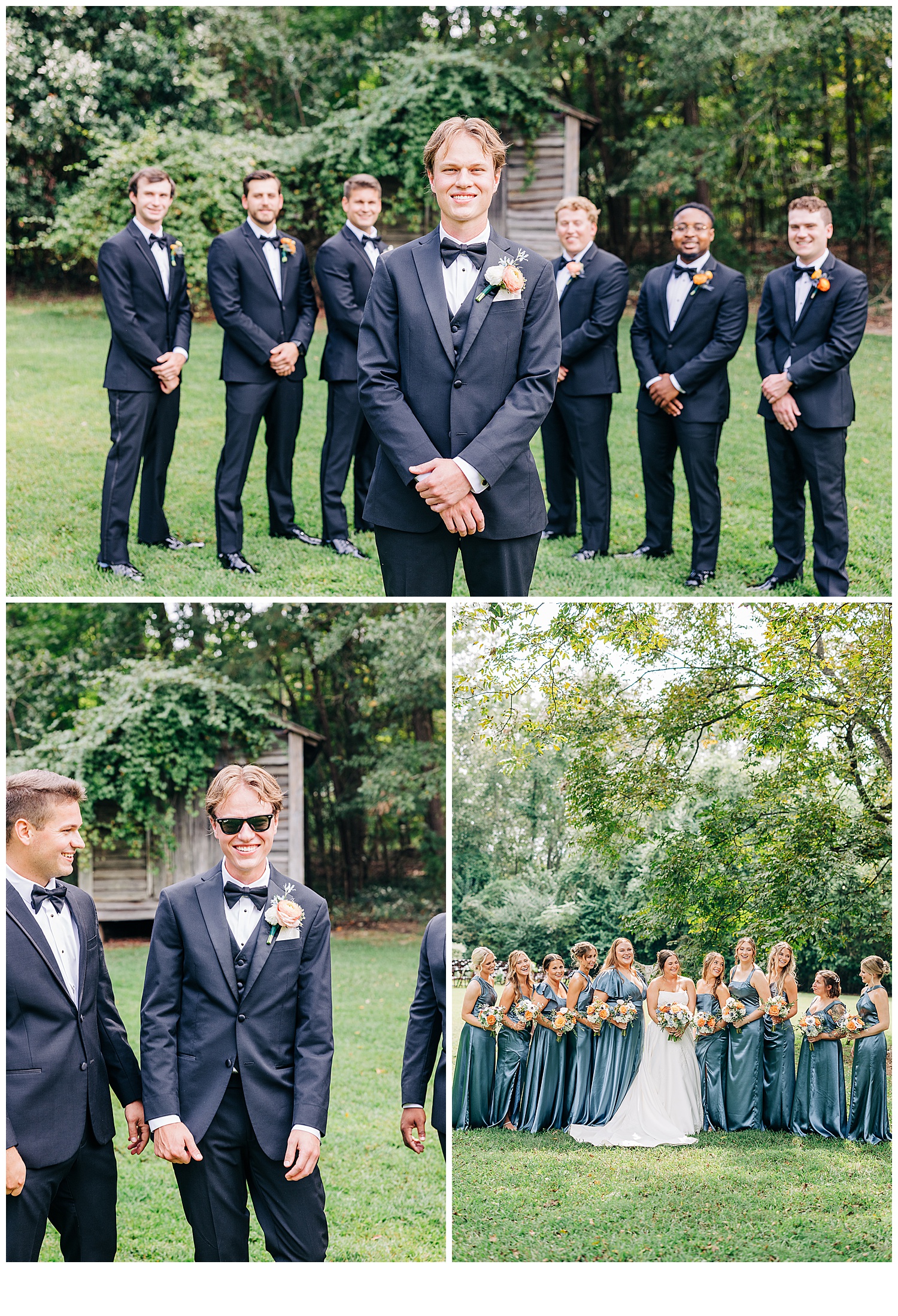 Groom and groomsmen and bride and bridal party 