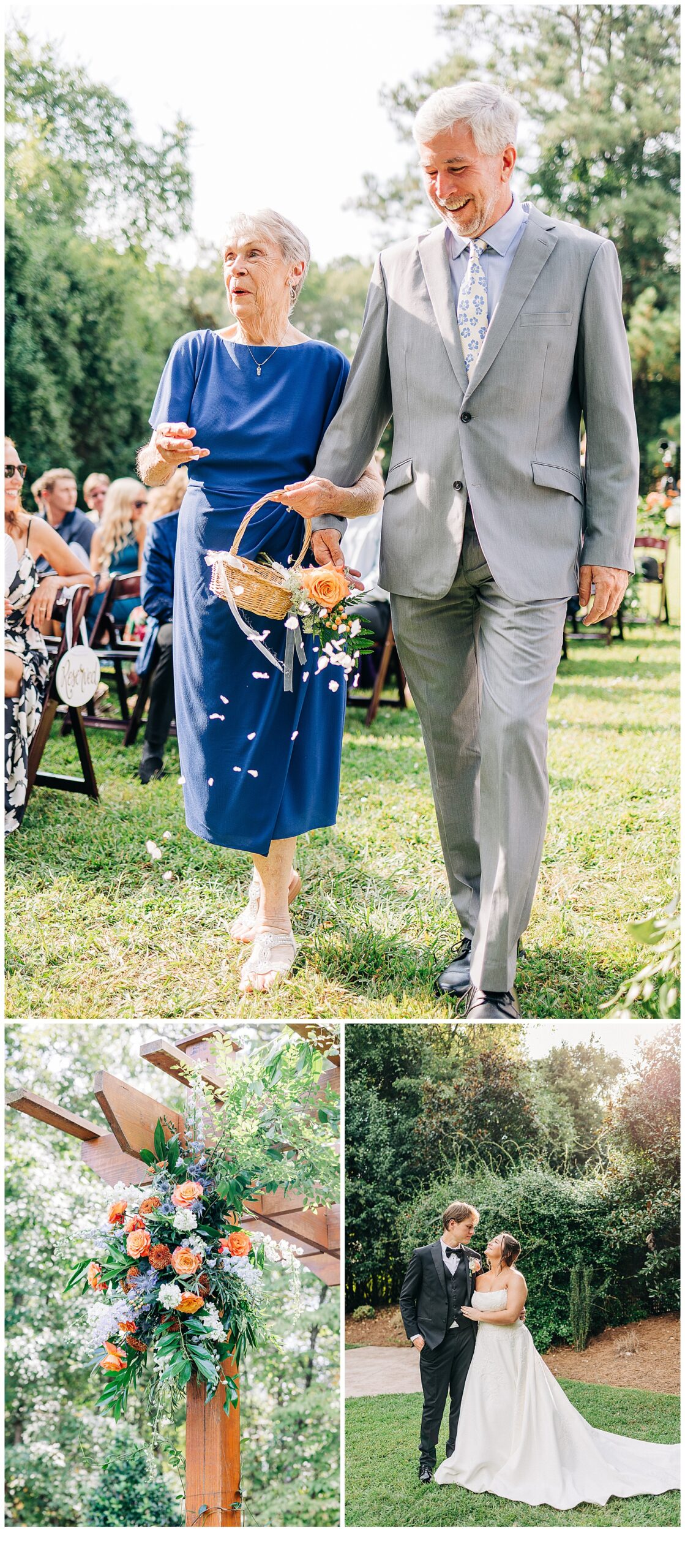 Wedding party coming down the isle and wedding decor 