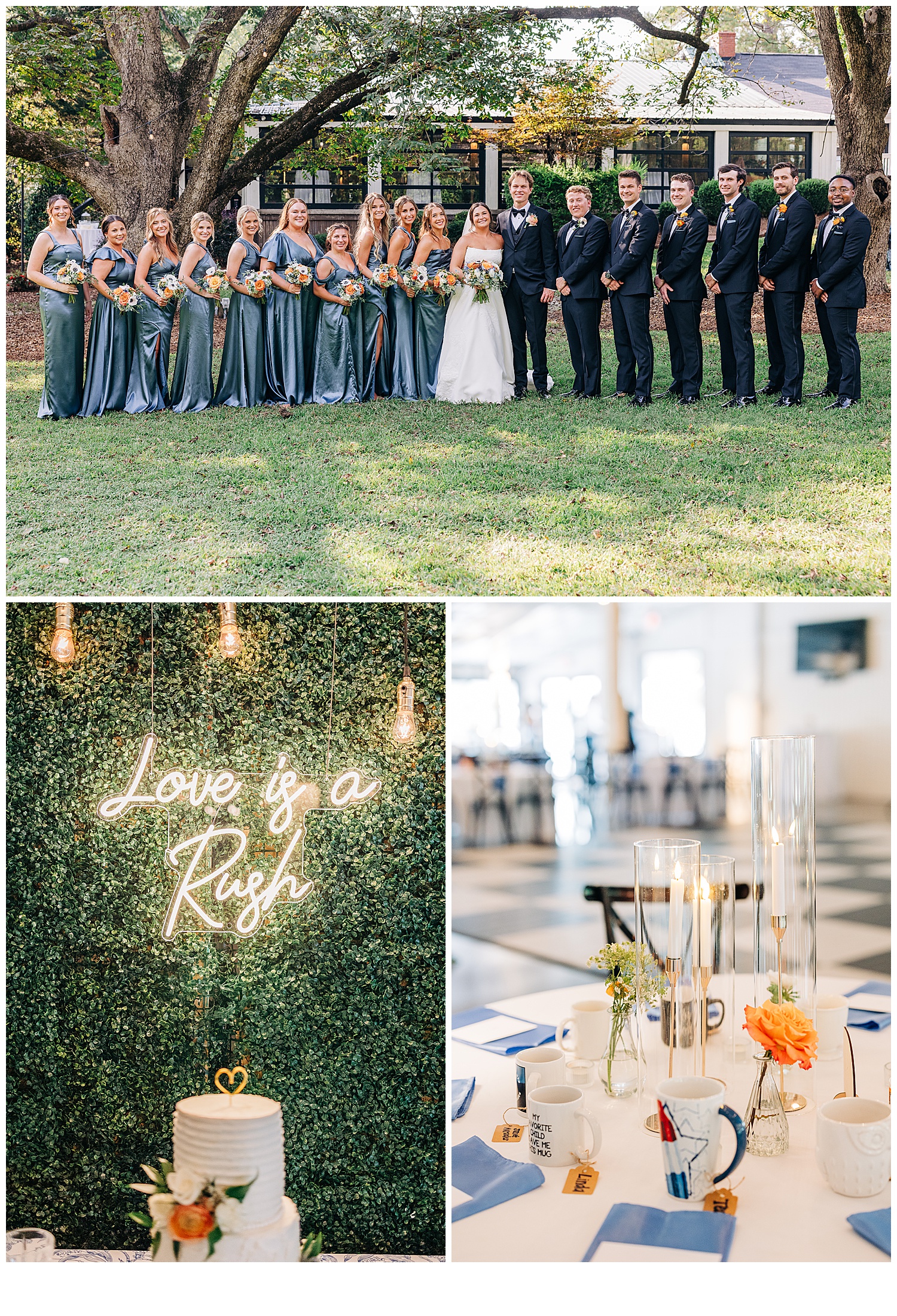 Bridal party and cake close up picture 