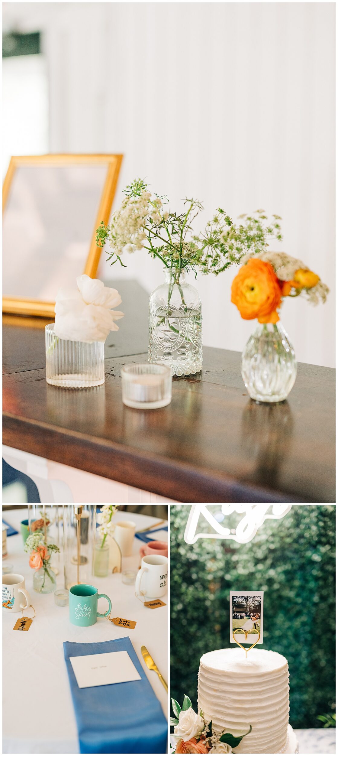 Close up shots of wedding decor at southern oaks Lexington,sc