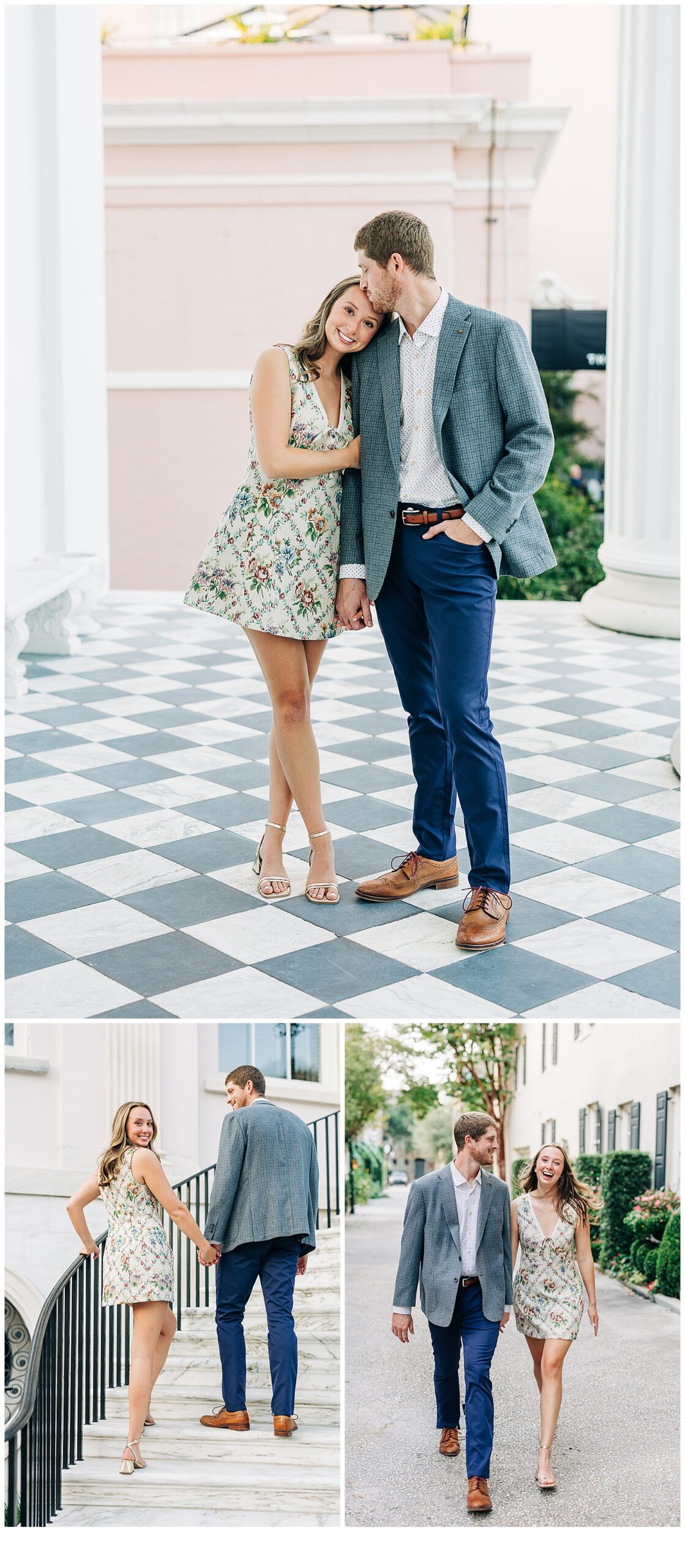 Charleston, SC Engagement Session walking up the stairs and on a side street 