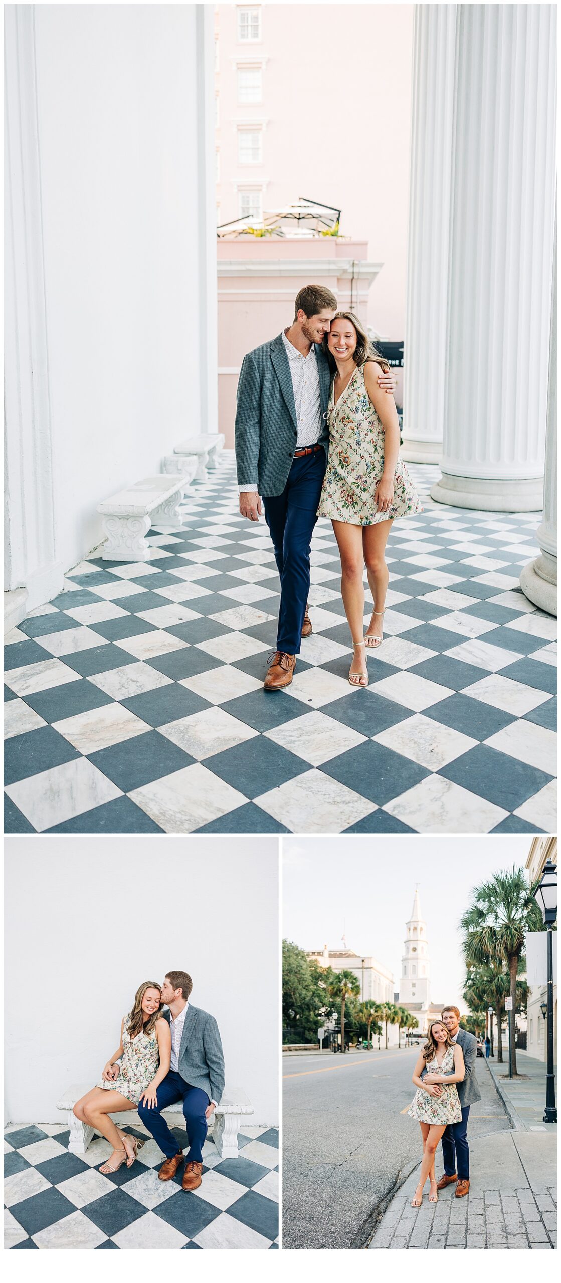 Charleston, SC Engagement Session on the checker board building, smiling and lots of love