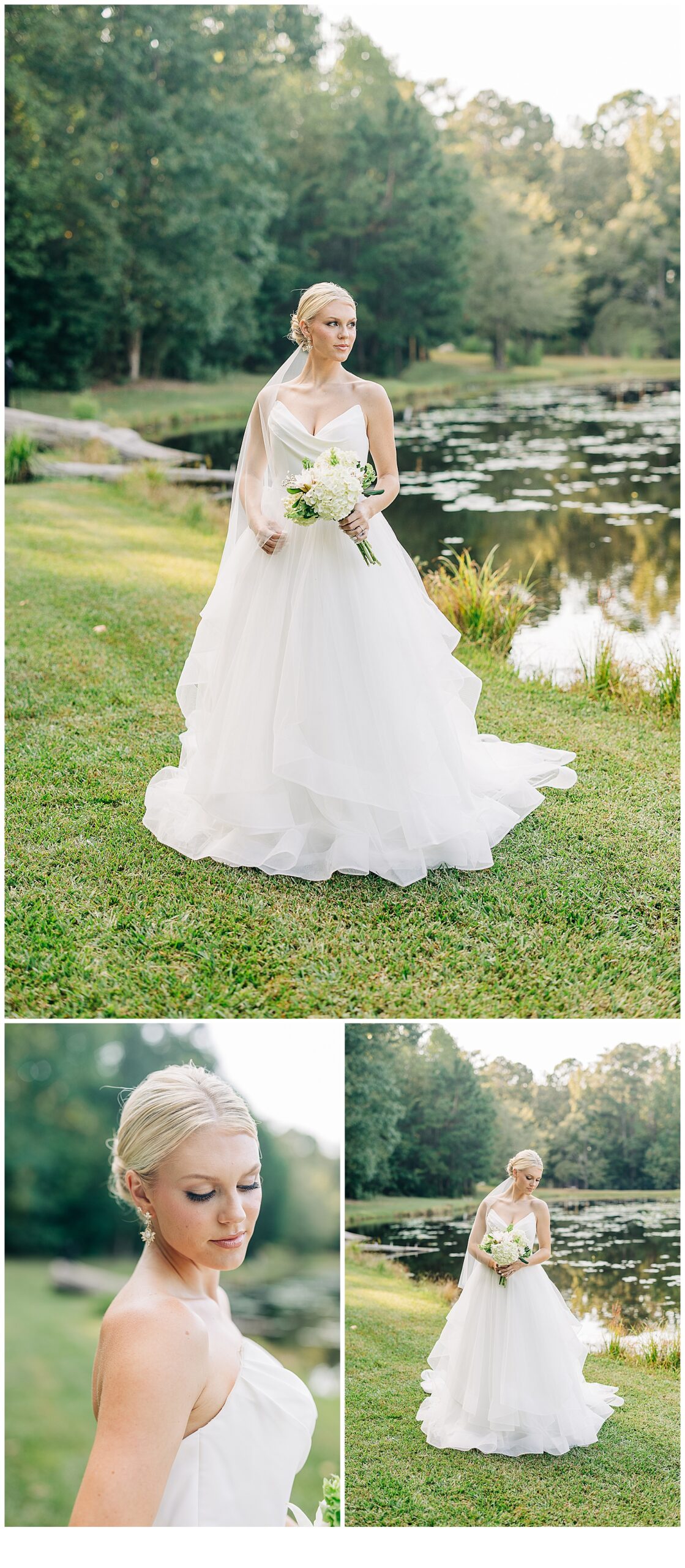 bridal photos by the pond