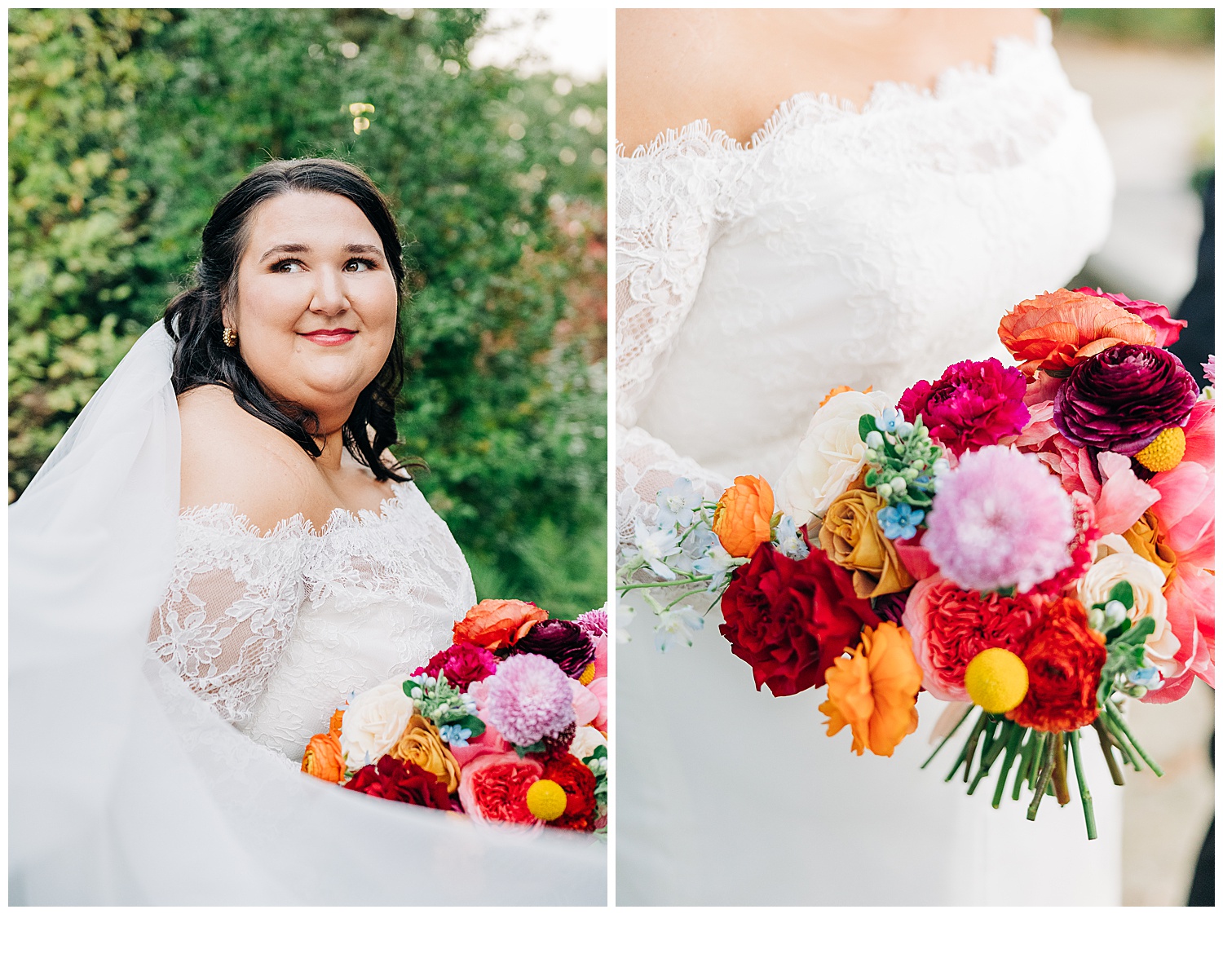 bridal close up of face and of her flowers