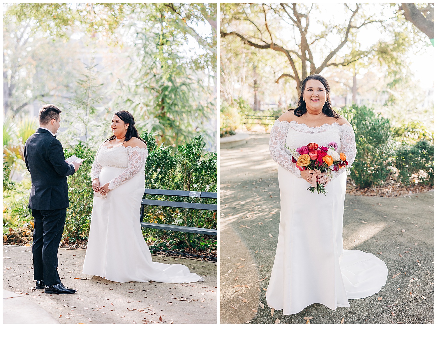 husand reading his vows and bridal picture