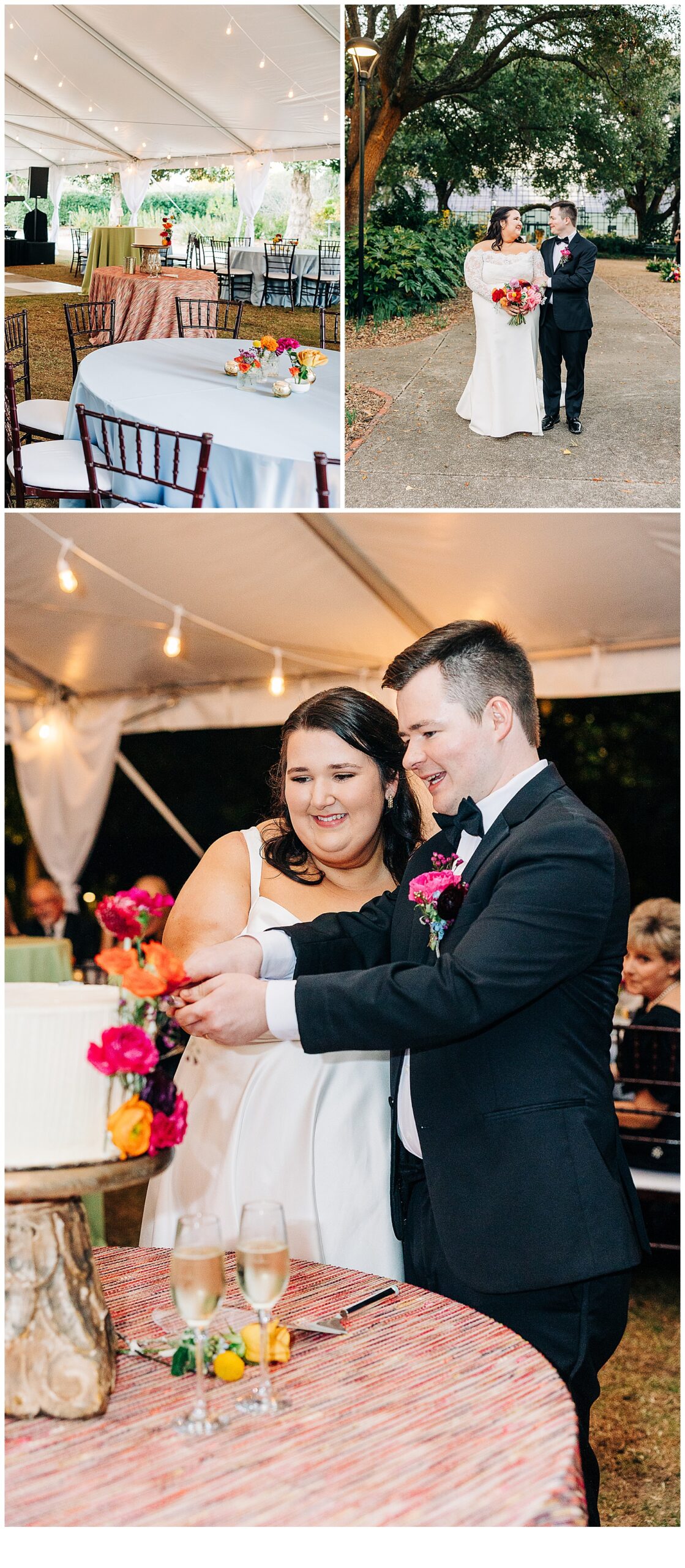 husband and wife , table set up,and couple cutting the cake