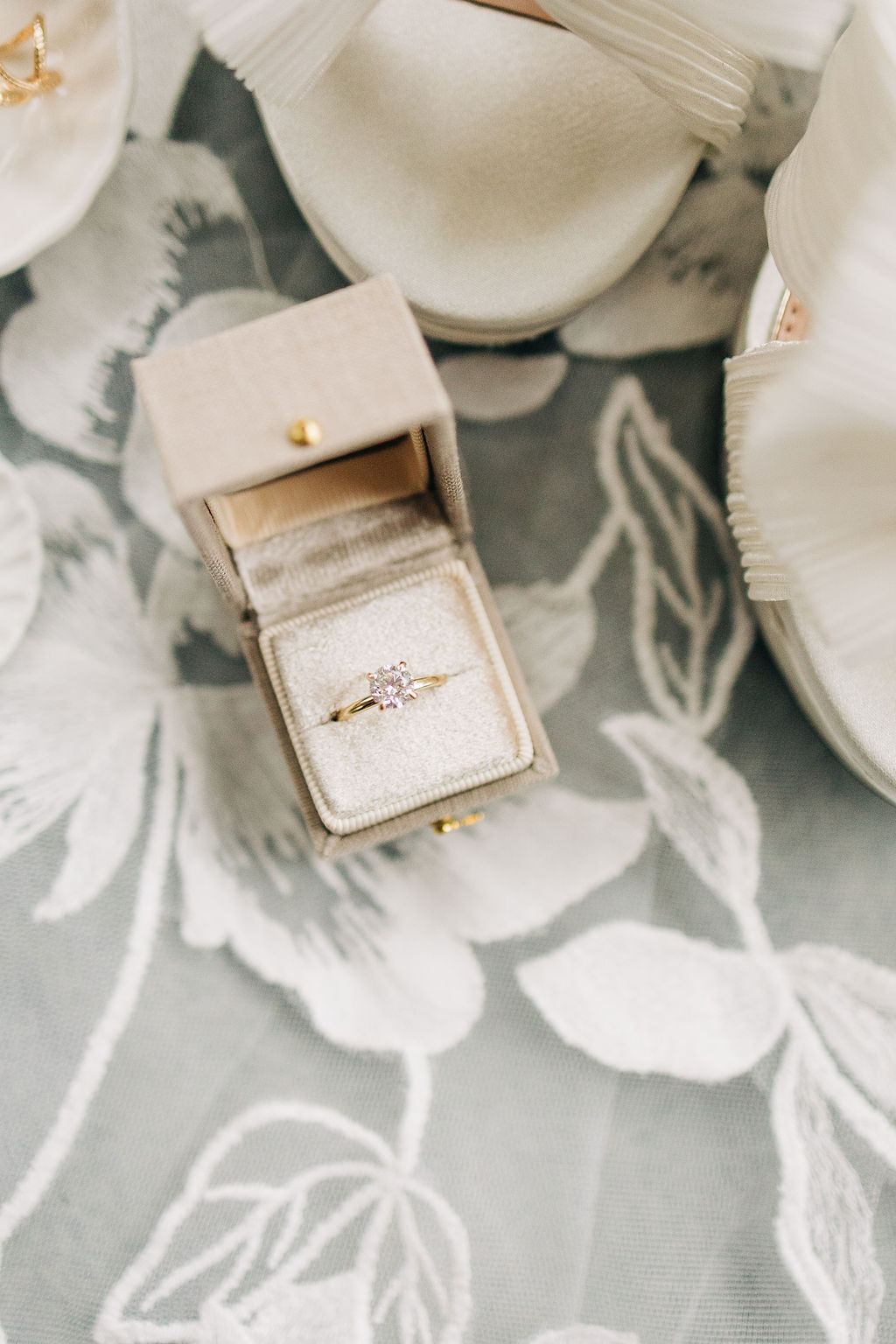 Close up of engagement ring and wedding details captured with wedding photography and videography in Columbia, SC
