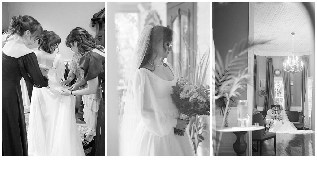 Bride and groom in black and white