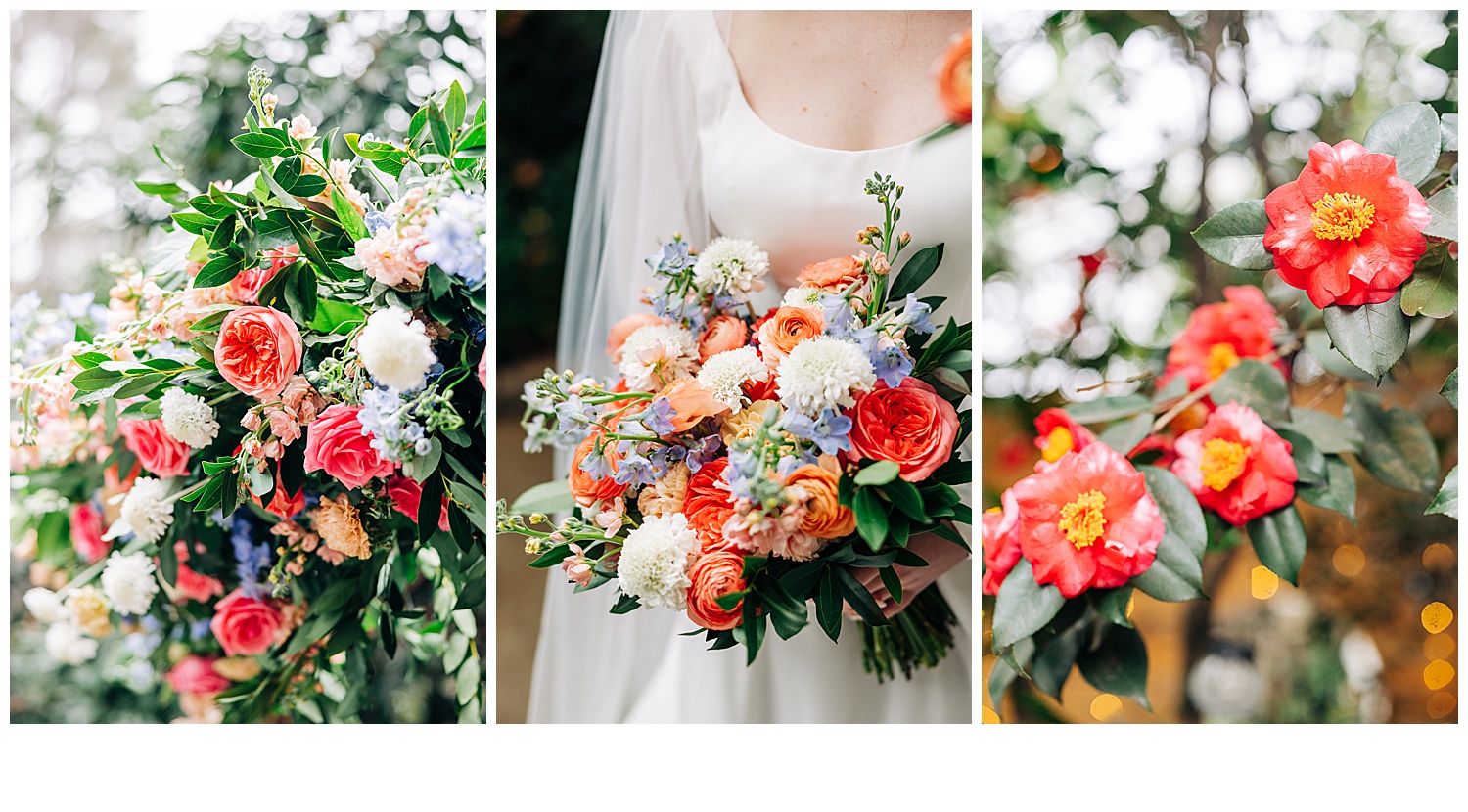 Very colorful flowers at a February wedding